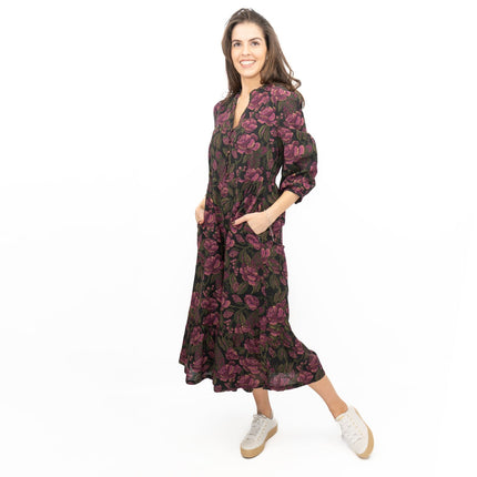 Seasalt Purple Engleheart Dress in Tapestry Bloom Grape Print Midi-Quality Brands Outlet-