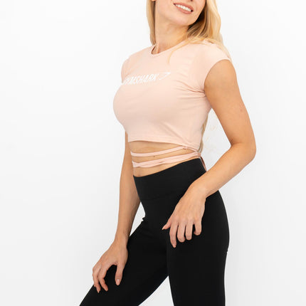 Gymshark Womens Ribbon Capped Sleeve Crop Top Blush Nude-Quality Brands Outlet-