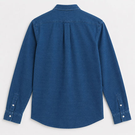 Mens Blue Shirts Long Sleeve Pure Cotton Pique Regular Fit Tops