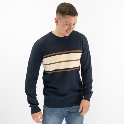 Mens Jumper Colour Block Stripe Navy-Quality Brands Outlet-