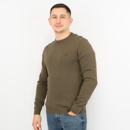Crew Clothing Mens Knitted Jumper Long Sleeve Khaki Green-Quality Brands Outlet-