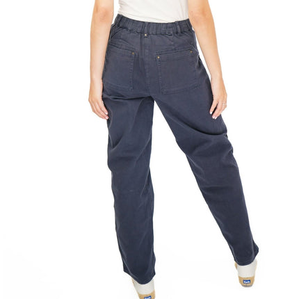 M&S Navy Straight Leg Trousers Stretch Cotton Rich Relaxed Utility - Quality Brands Outlet