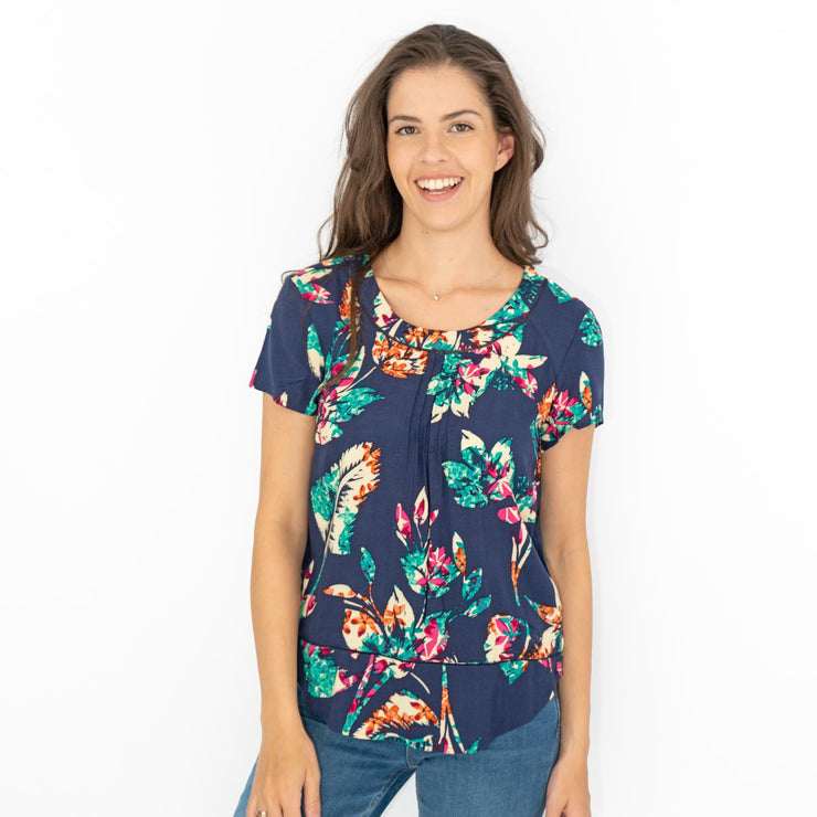 M&S Per Una Navy Floral Short Sleeve Summer Tops - Quality Brands Outlet