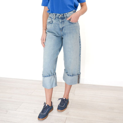 Next Crop Turn Up Jeans Wide Leg Light Blue Denim-Quality Brands Outlet-
