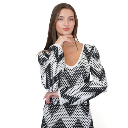 M&S Black White Crochet Chevron Midi Dress-Quality Brands Outlet-