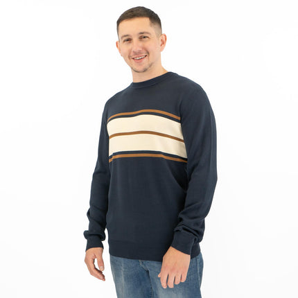 Mens Jumper Colour Block Stripe Navy-Quality Brands Outlet-