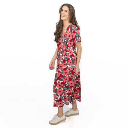 Seasalt Pink Birch Leaf Floral Short Sleeve Midi Dress-Quality Brands Outlet-