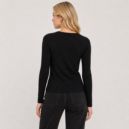 Womens Tops Cotton Rich Long Sleeve Ribbed – Black