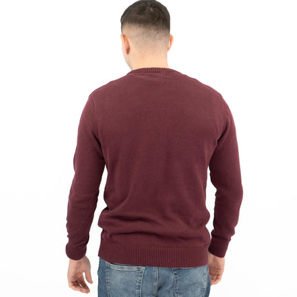 Crew Clothing Mens Rib Knitted Jumper Long Sleeve Burgundy-Quality Brands Outlet-