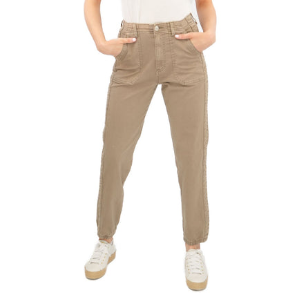 M&S Cotton Blend Slim Fit Trousers Stretch Elasticated Cuff Mocha - Quality Brands Outlet