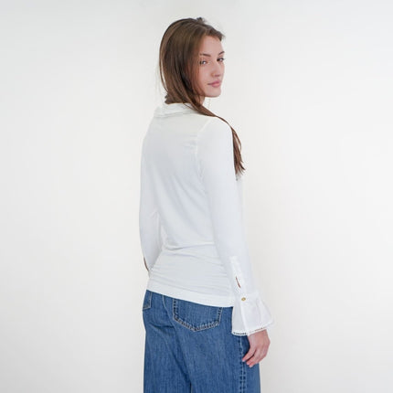 Joules Kate White Frilled Neck Long Sleeve Top-Quality Brands Outlet-
