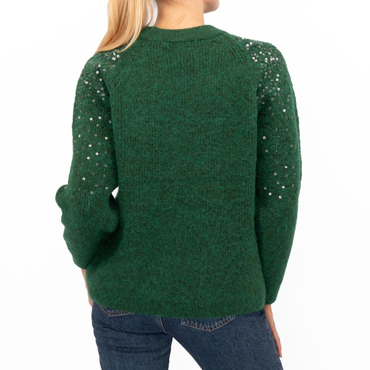 M&S Womens Green Sequin Crew Neck Jumper - Quality Brands Outlet