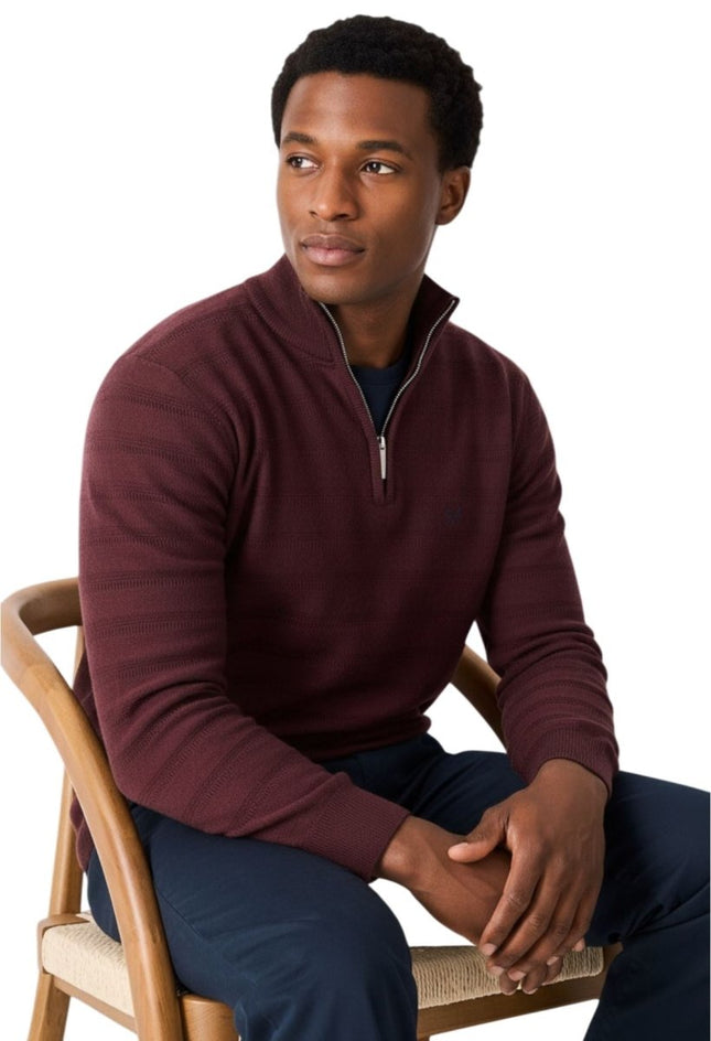 Crew Clothing Mens Jumper Half Zip Cashmere Blend Burgundy-Quality Brands Outlet-