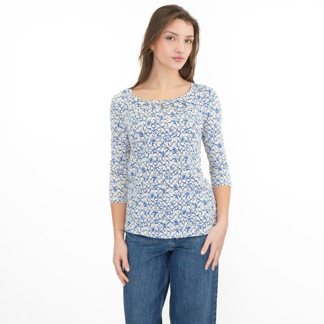 Seasalt Appletree 3/4 Sleeve Top Print Scoop Neck Relaxed Bamboo - Quality Brands Outlet