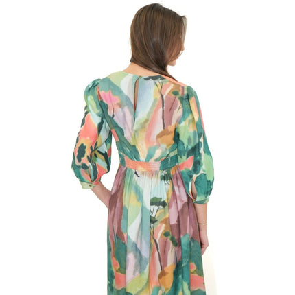 White Stuff Dress Lucy Midi Dress V - Neck Green Multi Floral V - Neck Midi - Quality Brands Outlet