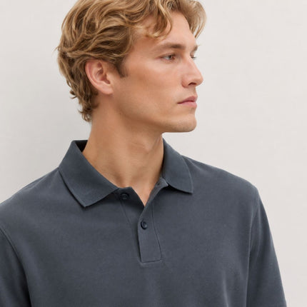 M&S Dark Pewter Grey Pure Cotton Garment Dyed Polo Shirt Relaxed Fit-Quality Brands Outlet-