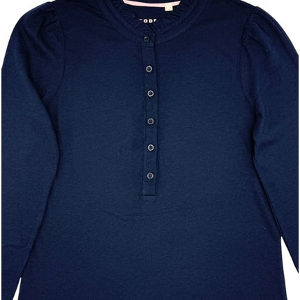 Boden Navy Supersoft Frill Henley Top Cotton Modal Slim Fit-Quality Brands Outlet-
