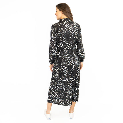 Oasis Black White Polka Dot Long Sleeve Midi Shirt Dresses-Quality Brands Outlet-