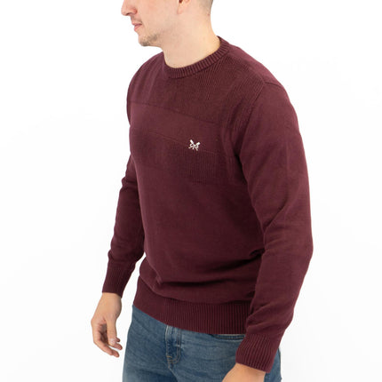 Crew Clothing Mens Rib Knitted Jumper Long Sleeve Burgundy-Quality Brands Outlet-