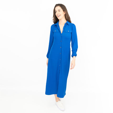 Oasis Ribbed Lightweight Long Sleeve Blue Midi Shirt Dress - No Belt-Quality Brands Outlet-