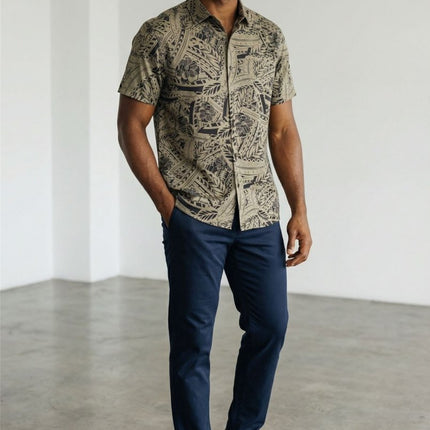 Mens Shirts Short Sleeve Cuban Collar Shirt Olive Green - Quality Brands Outlet