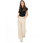 M&S Linen Blend Denim Wide Leg Trousers Cream