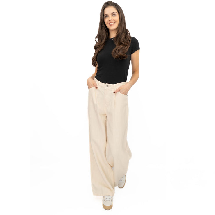 M&S Linen Blend Denim Wide Leg Trousers Cream