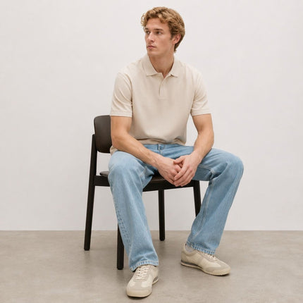 M&S Stone Pure Cotton Garment Dyed Polo Shirt Relaxed Fit-Quality Brands Outlet-