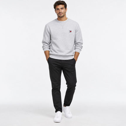 Mens Sweatshirts Badge Fleece Crew Neck Long Sleeve Tops - Grey-Quality Brands Outlet-