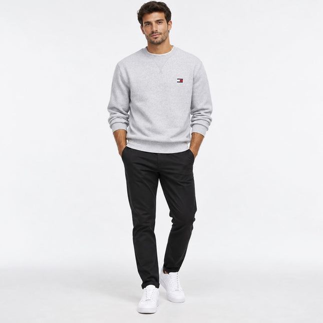 Mens Sweatshirts Badge Fleece Crew Neck Long Sleeve Tops - Grey-Quality Brands Outlet-