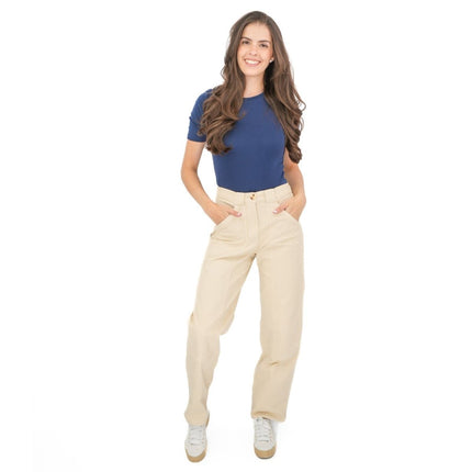 M&S Cream Straight Leg Trousers Stretch Cotton Rich Relaxed Utility - Quality Brands Outlet