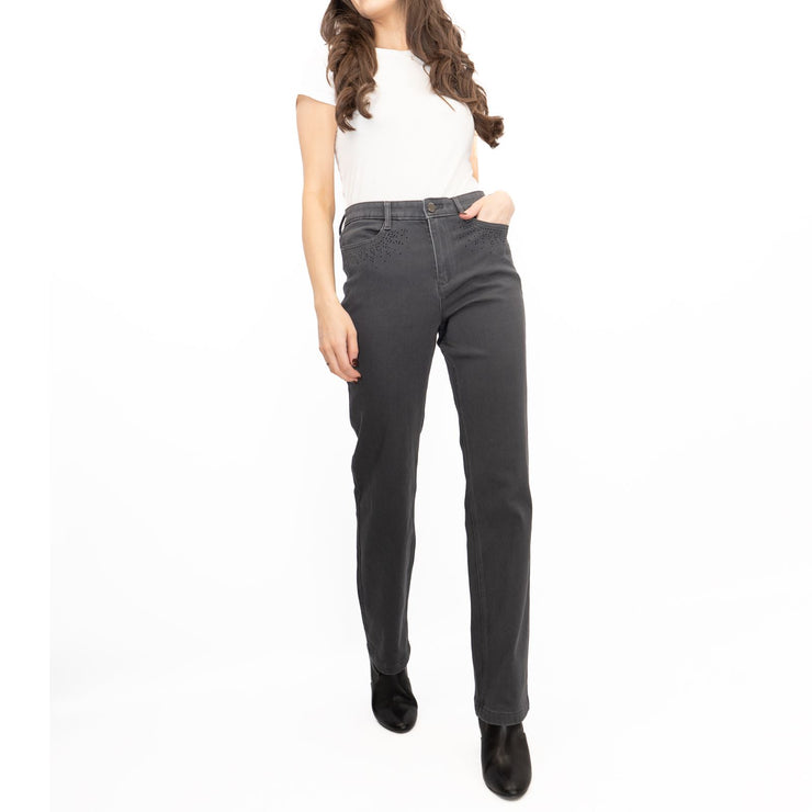 M&S Womens Jeans High Waisted Sparkle Stretch Straight Leg Charcoal Grey - Quality Brands Outlet