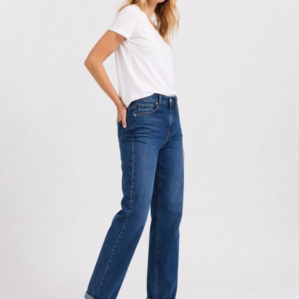 M&S Per Una Girlfriend Jeans Mid Rise Turn Up Lyocell Blend Relaxed Fit - Quality Brands Outlet