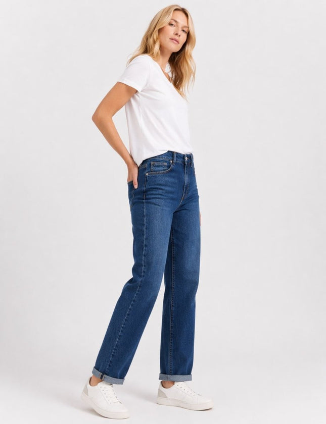 M&S Per Una Girlfriend Jeans Mid Rise Turn Up Lyocell Blend Relaxed Fit - Quality Brands Outlet