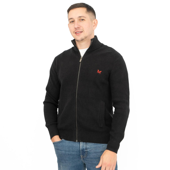 Crew Clothing Mens Zip Up Black Knit Jacket-Quality Brands Outlet-