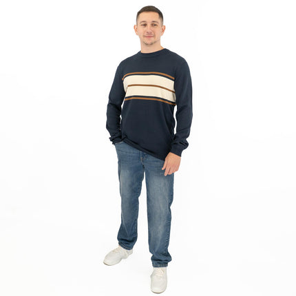 Mens Jumper Colour Block Stripe Navy-Quality Brands Outlet-