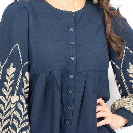 Seasalt Navy High Woods Blouson Long Sleeve Shirt-Quality Brands Outlet-