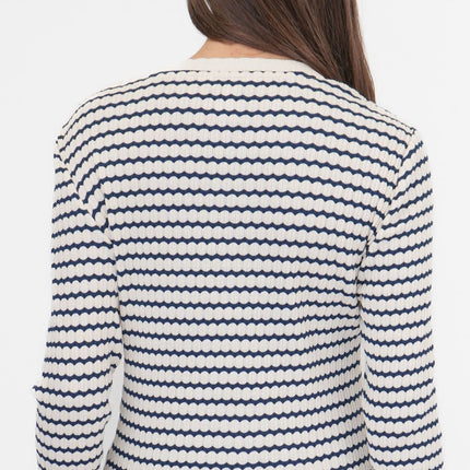 M&S Ecru Cream Striped Midi Dress-Quality Brands Outlet-