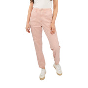 M&S Cotton Rich Slim Fit Trousers Stretch Elasticated Cuff Pink - Quality Brands Outlet