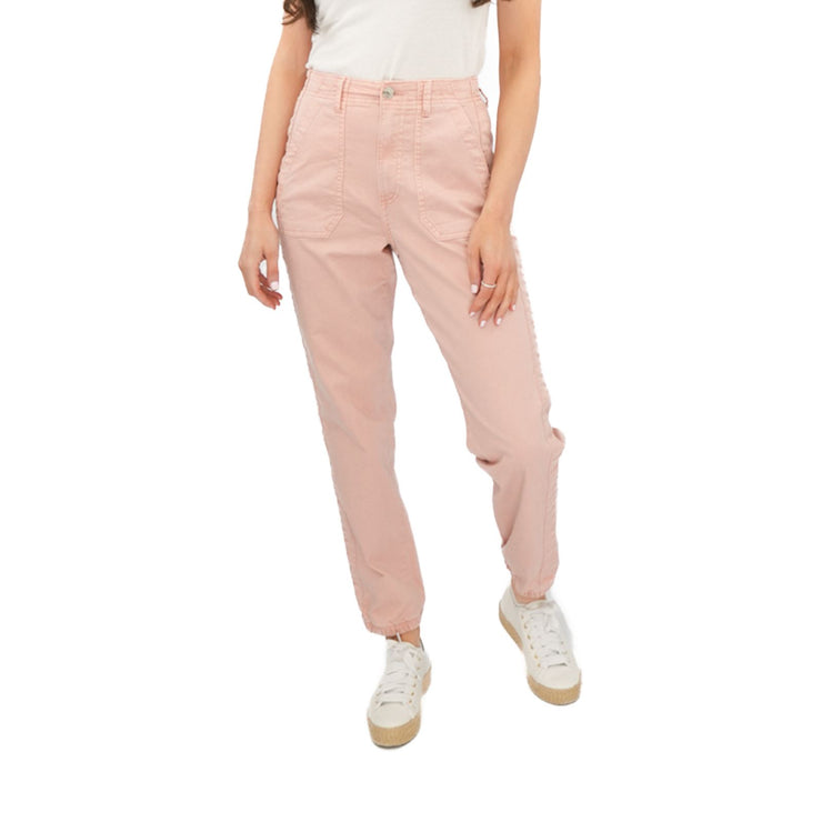 M&S Cotton Rich Slim Fit Trousers Stretch Elasticated Cuff Pink - Quality Brands Outlet