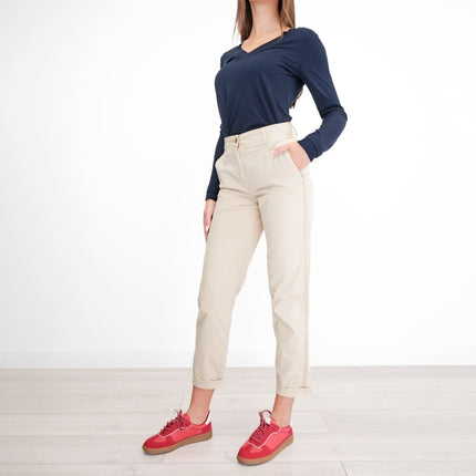 M&S Cotton Rich Tapered Ankle Grazer Chinos Stone/Cream-Quality Brands Outlet-