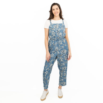 Summer Jumpsuits Blue Floral Print Sleeveless Strappy Crop Leg Elasticated Waist Playsuit