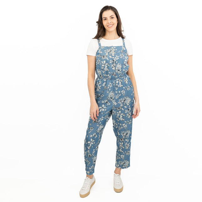 Summer Jumpsuits Blue Floral Print Sleeveless Strappy Crop Leg Elasticated Waist Playsuit