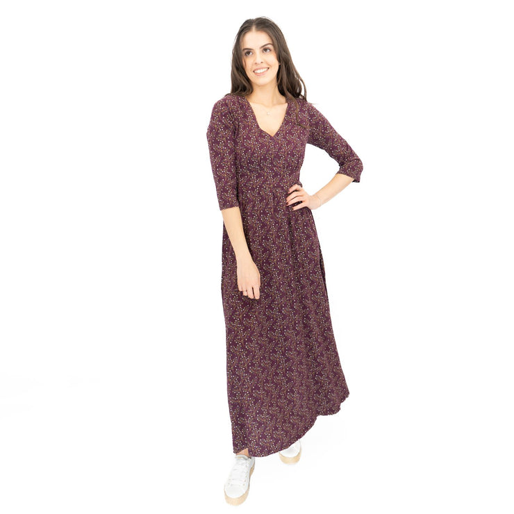 Seasalt Maggie Maxi Dress Purple Floral Cotton 3/4 Sleeve - Quality Brands Outlet