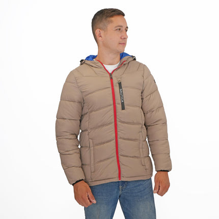 Nautica Mens Performance N83 Hooded Puffer Jacket Tan