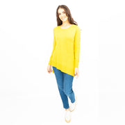 Evans Womens Asymmetric Top Mustard Longline Crew Neck Long Sleeve Relaxed Fit - Quality Brands Outlet