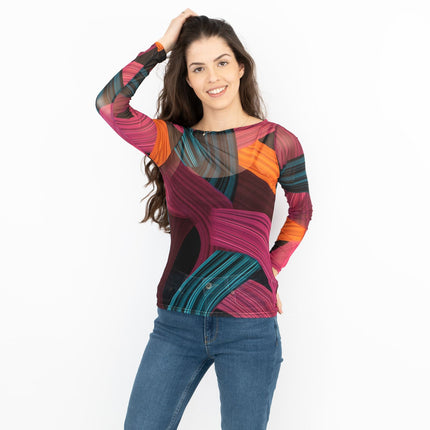 Karen Millen Abstract Purple Long Sleeve Mesh Top-Quality Brands Outlet-