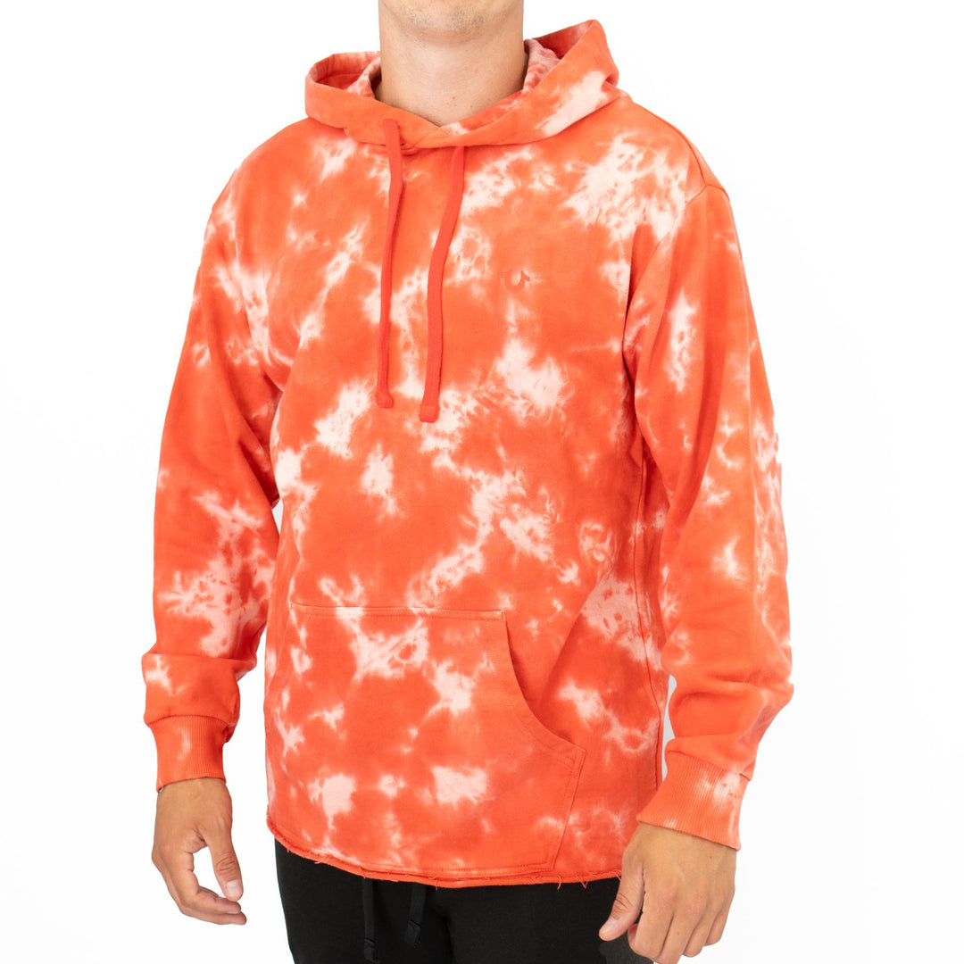 True Religion Mens Orange Tie Dye Pullover Hoodie Long Sleeve Tops Quality Brands Outlet