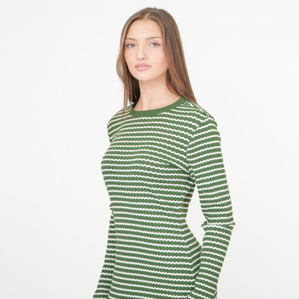 M&S Green Striped Midi Dress Long Sleeve-Quality Brands Outlet-