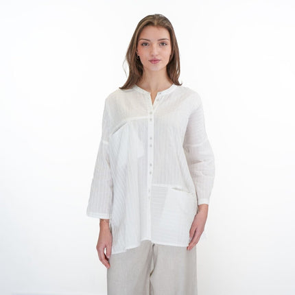 East Clothing Shirt Relaxed Fit White Cotton Blouse - Quality Brands Outlet